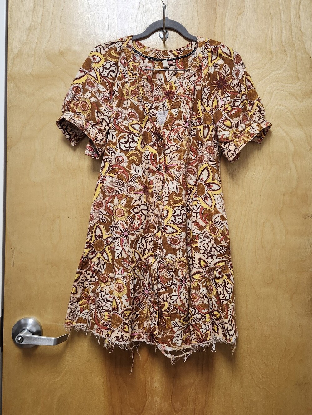 Anthropologie PILCRO Size M Puffed Sleeve Floral Tapestry Dress Cotton/Linen